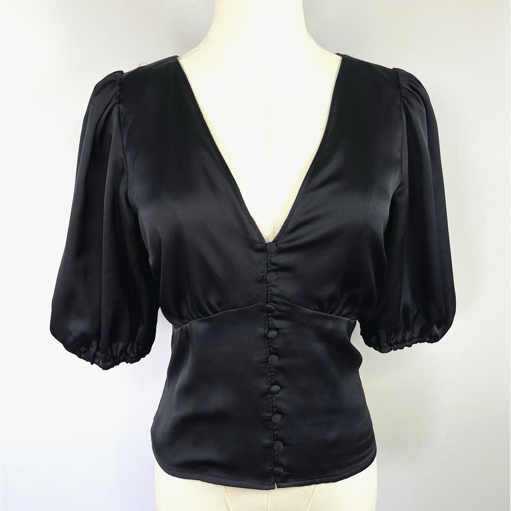 Abercrombie & Fitch Womens Satin Coquette Babydoll Top S Black Open Back Ties